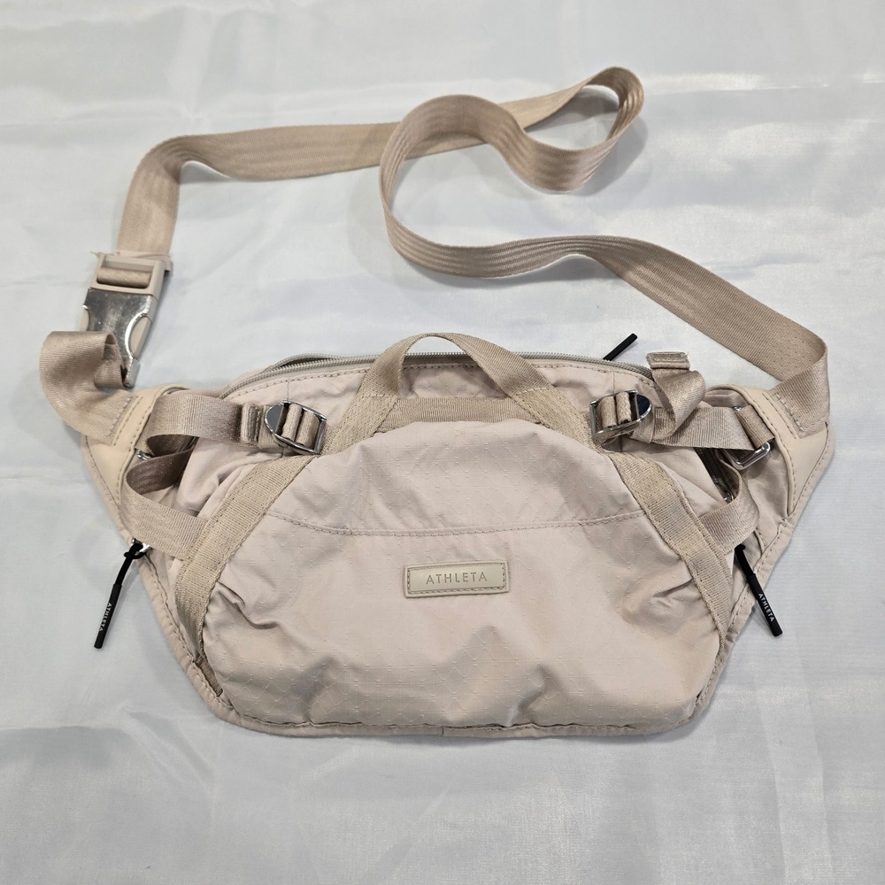 Athleta Excursion Belt Bag Womens OS Beige Ripstop Travel Fanny Pack